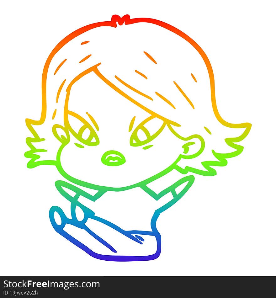 rainbow gradient line drawing of a cartoon stressed woman