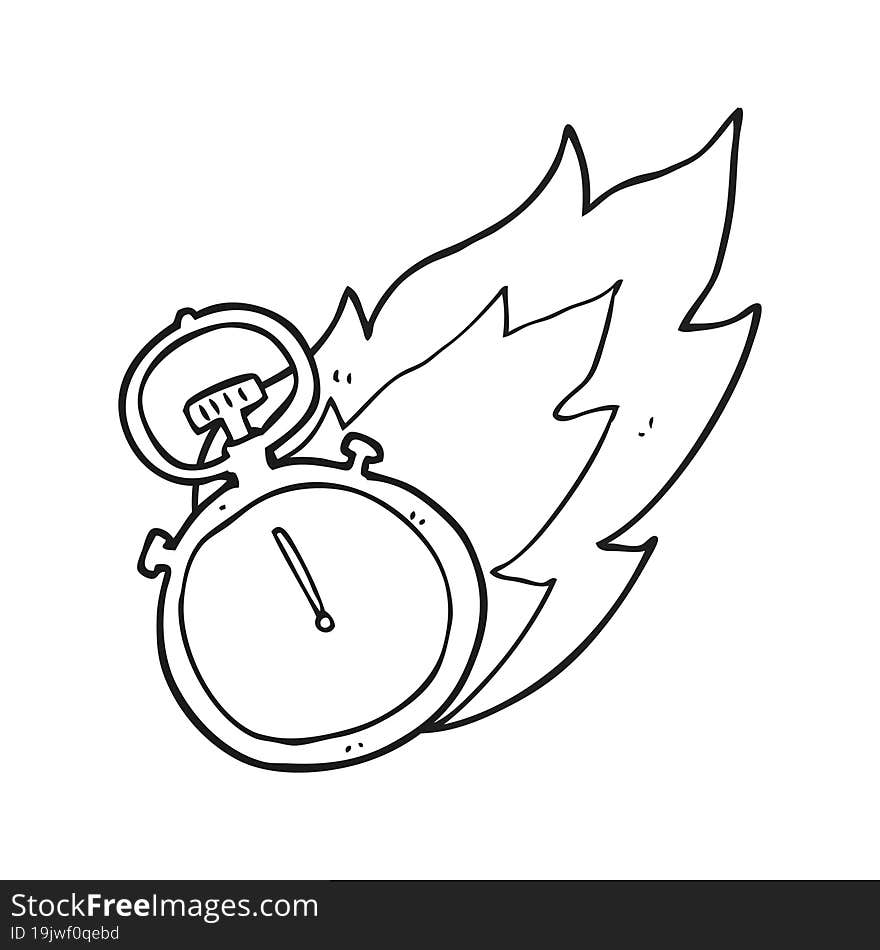 black and white cartoon flaming stop watch