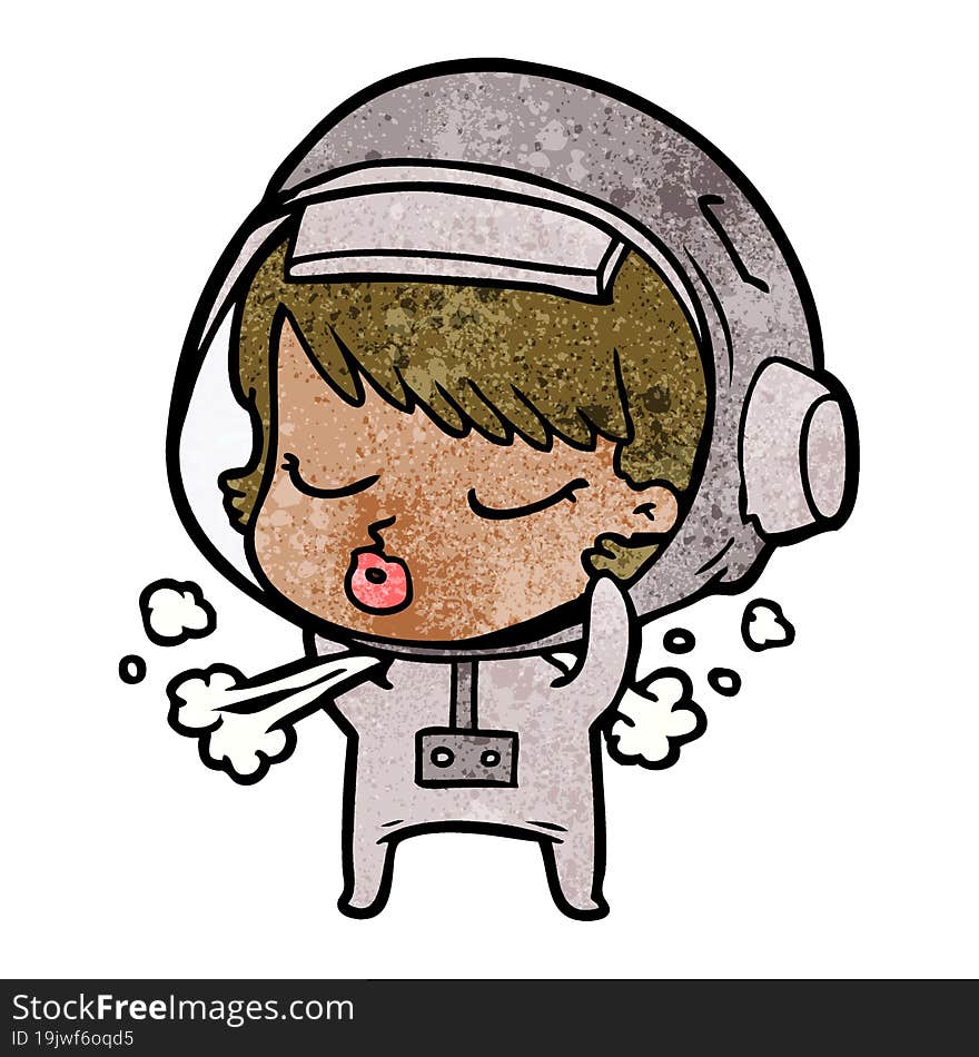 cartoon pretty astronaut girl taking off space helmet. cartoon pretty astronaut girl taking off space helmet