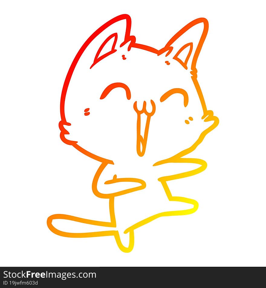 warm gradient line drawing happy cartoon cat meowing