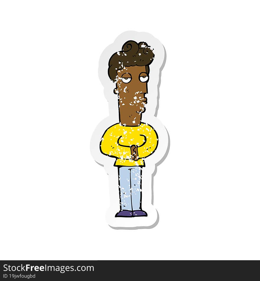 Retro Distressed Sticker Of A Cartoon Jaded Man