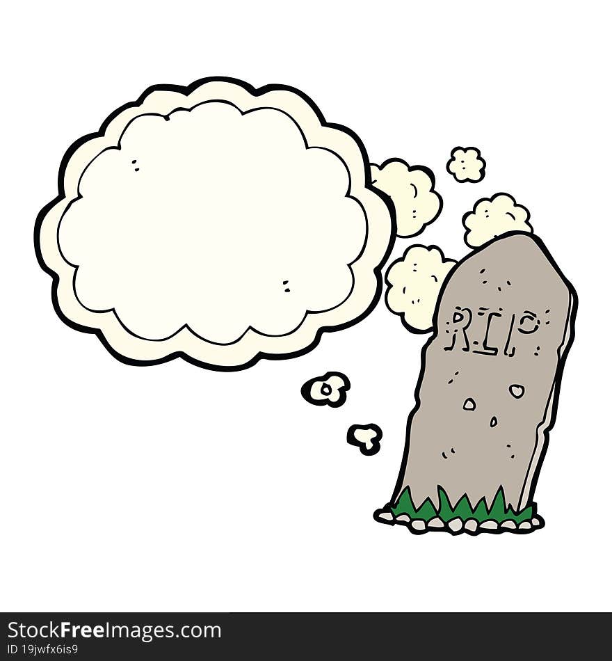 cartoon spooky grave with thought bubble