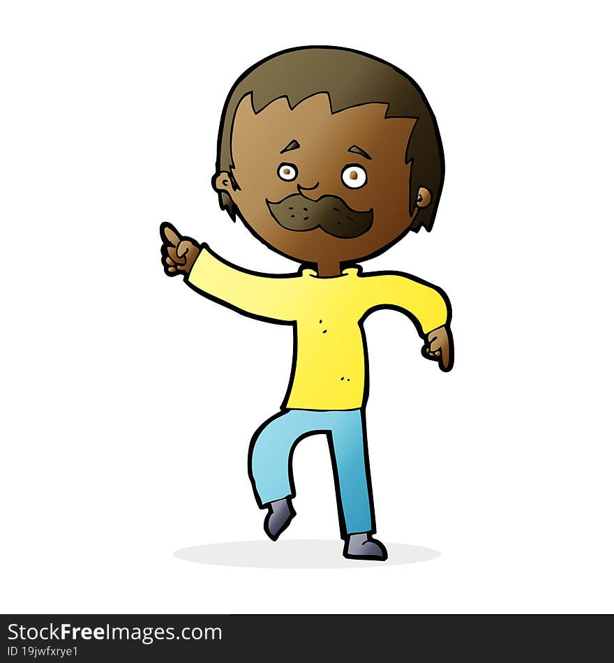 cartoon man with mustache pointing