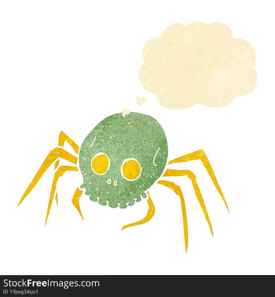 Cartoon Spooky Halloween Skull Spider With Thought Bubble