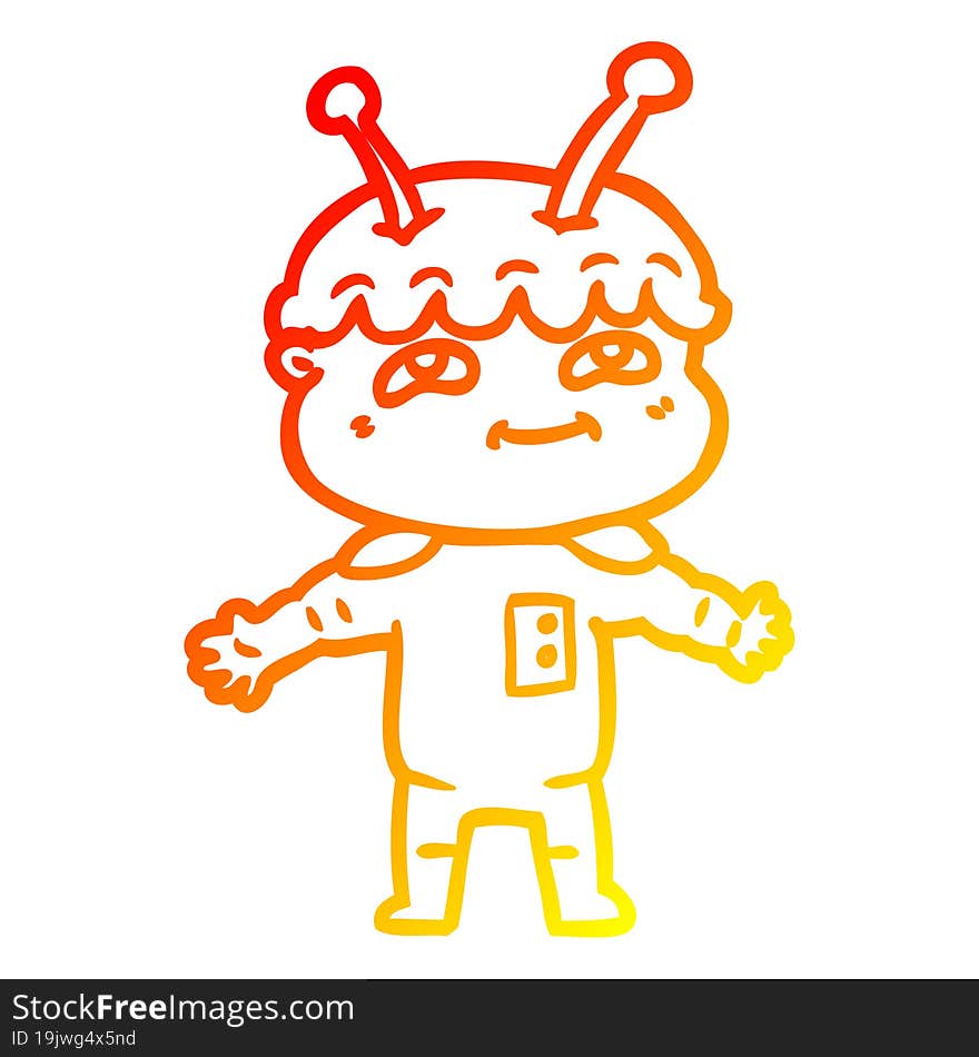 warm gradient line drawing friendly cartoon spaceman with open arms