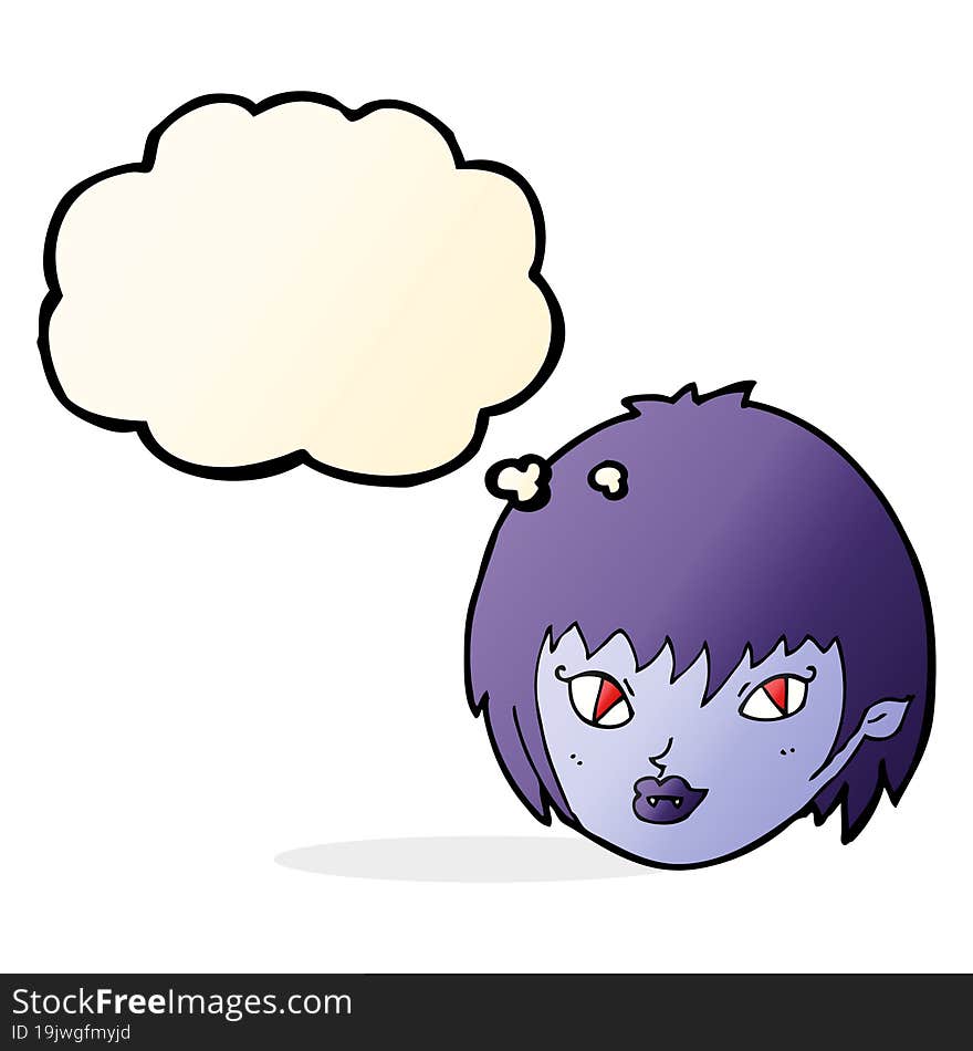 cartoon vampire girl face with thought bubble