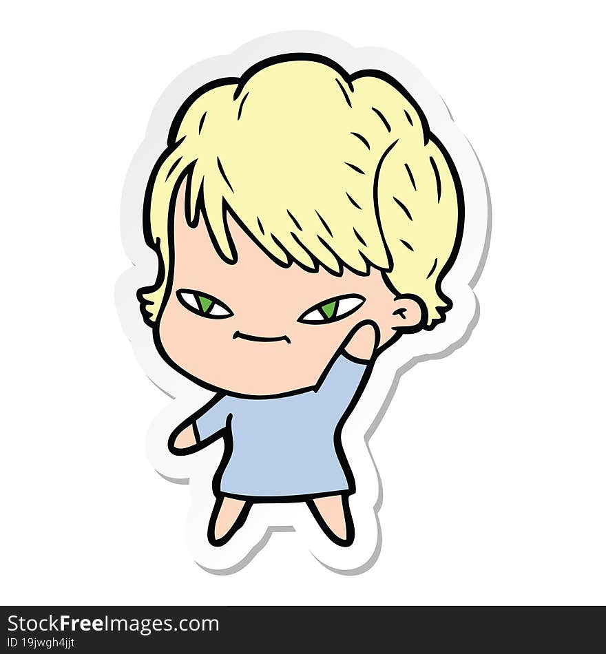 sticker of a cartoon happy woman