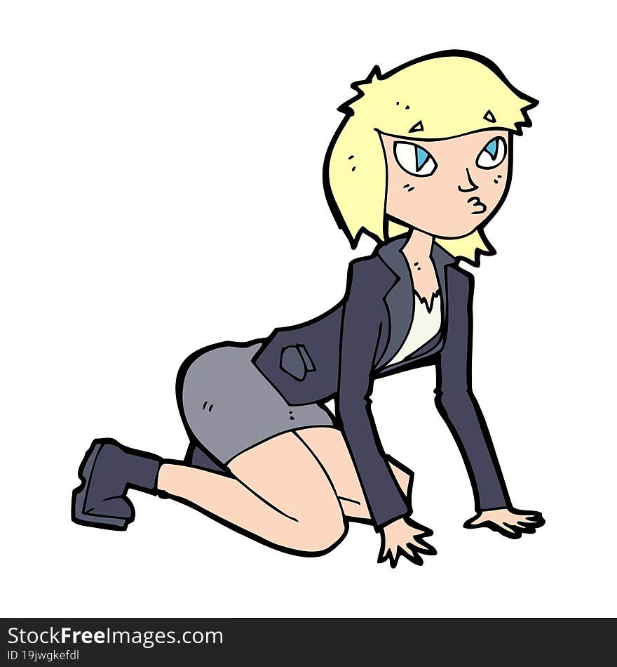 cartoon woman on hands and knees