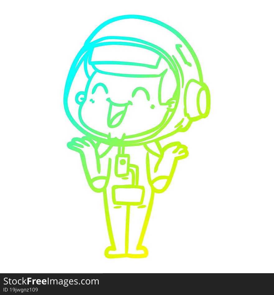 cold gradient line drawing of a happy cartoon astronaut