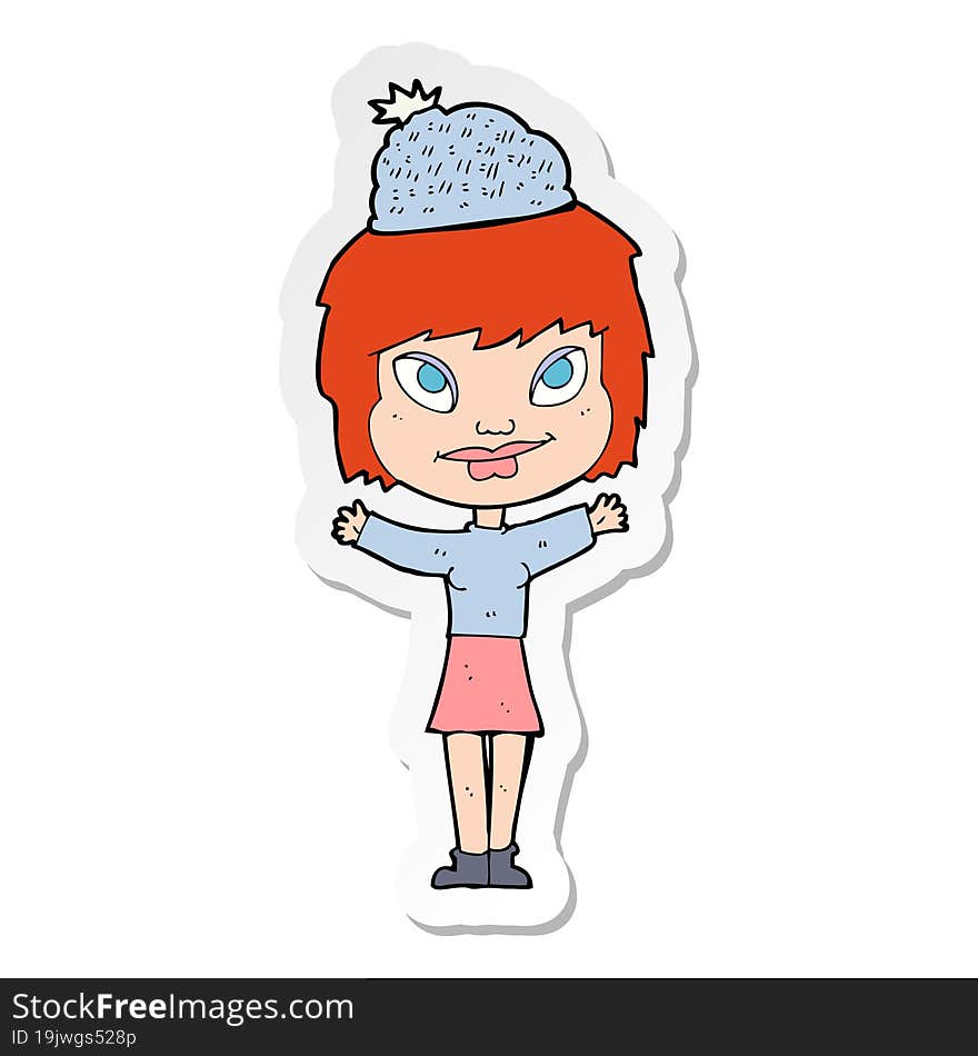 sticker of a cartoon woman wearing hat