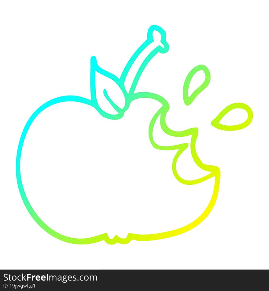 cold gradient line drawing cartoon juicy bitten apple