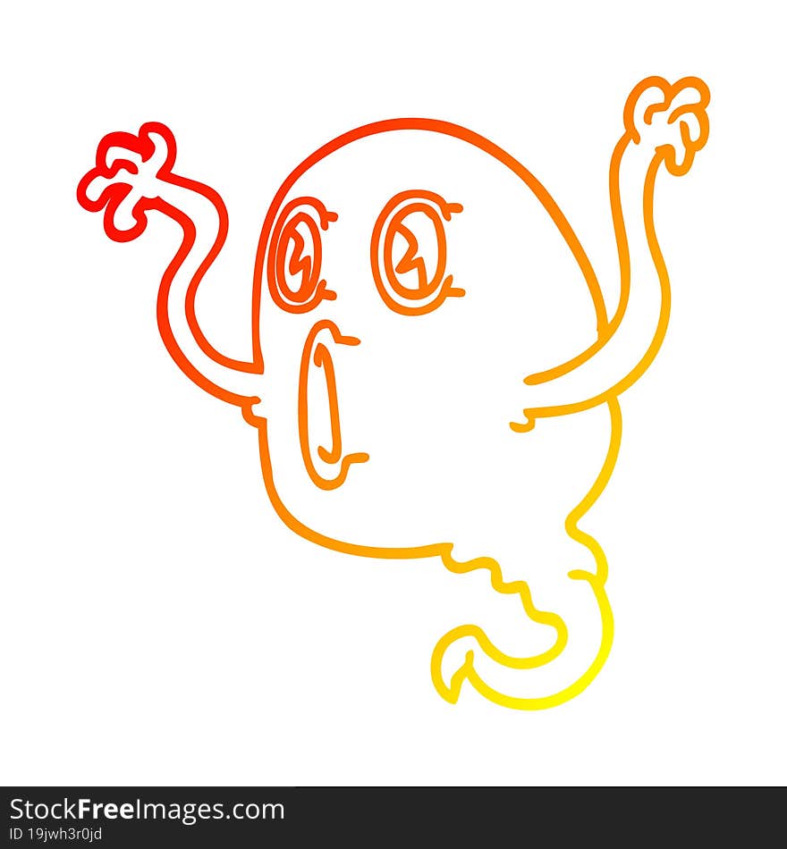 warm gradient line drawing of a spooky cartoon ghost