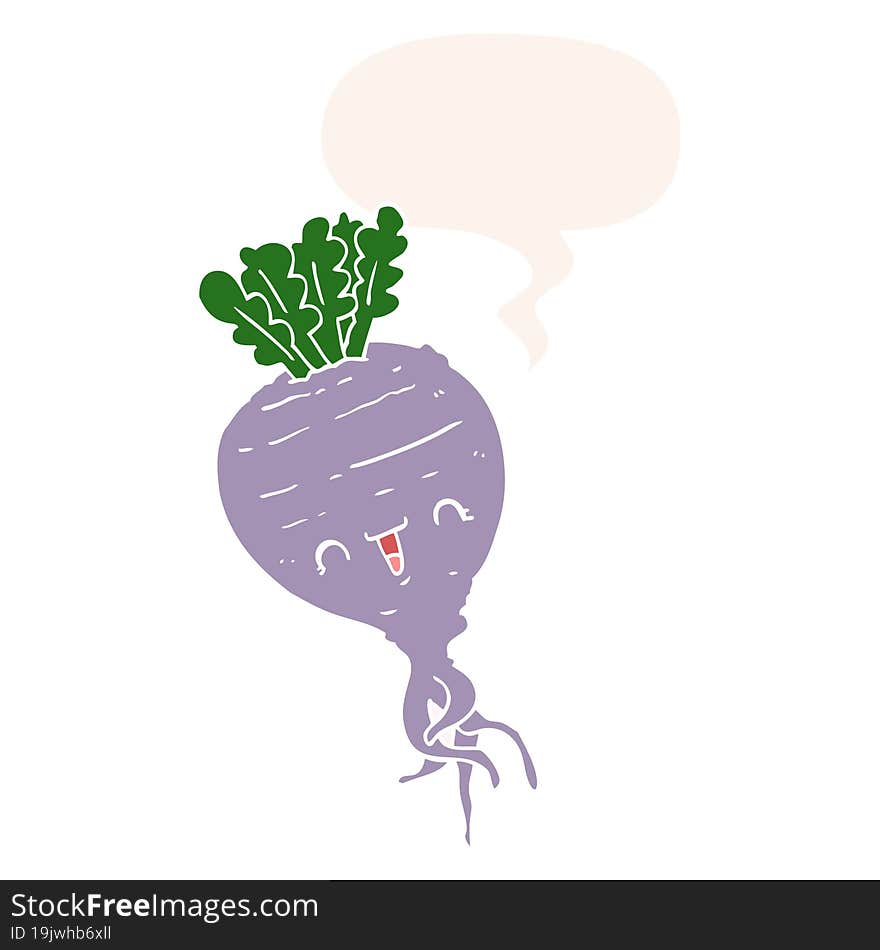 Cartoon Turnip And Speech Bubble In Retro Style