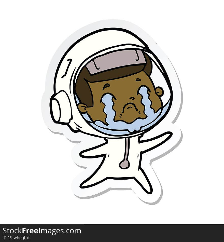 sticker of a cartoon crying astronaut