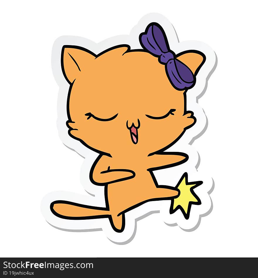 Sticker Of A Cartoon Cat With Bow On Head