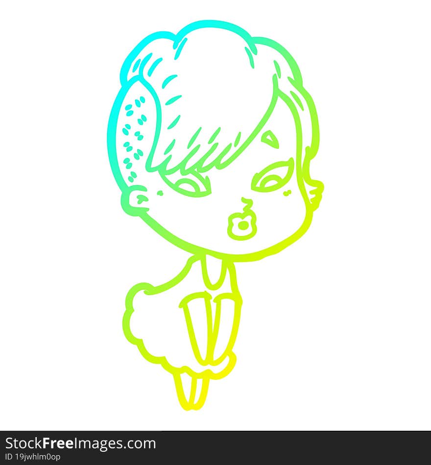 cold gradient line drawing cartoon surprised girl