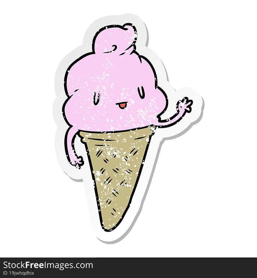 distressed sticker of a cute cartoon ice cream