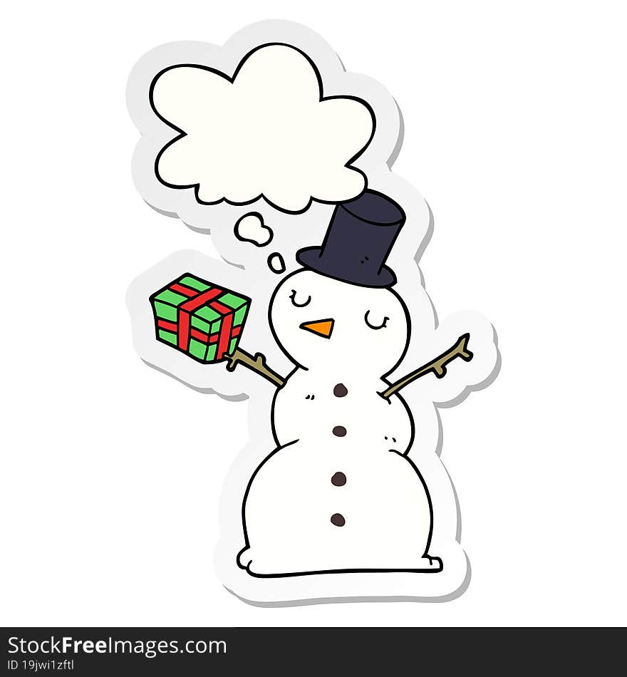 cartoon snowman and thought bubble as a printed sticker