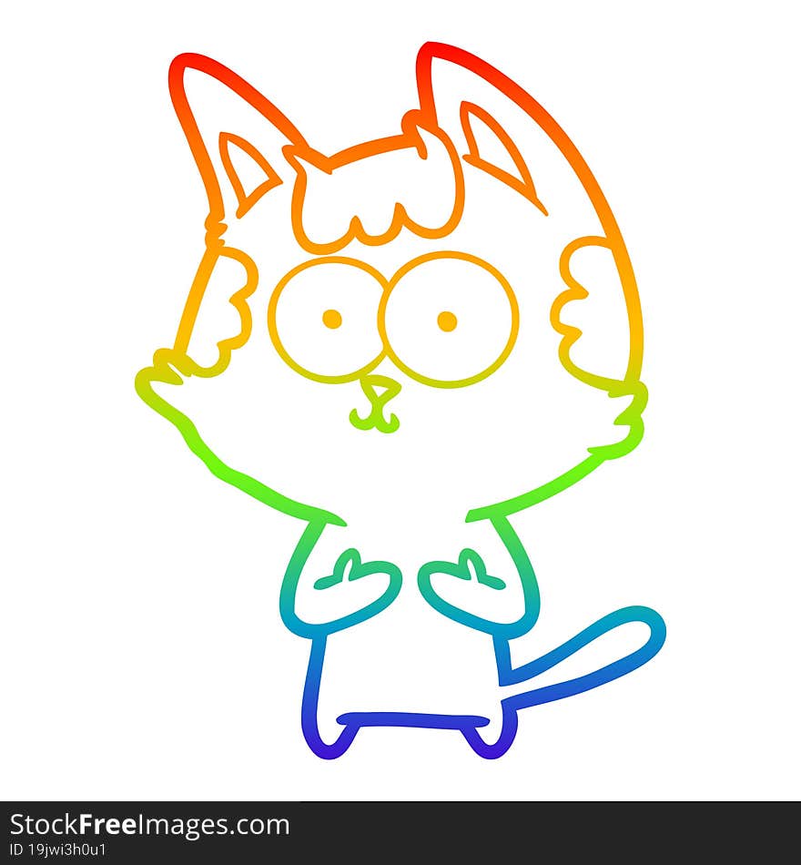 rainbow gradient line drawing of a happy cartoon cat