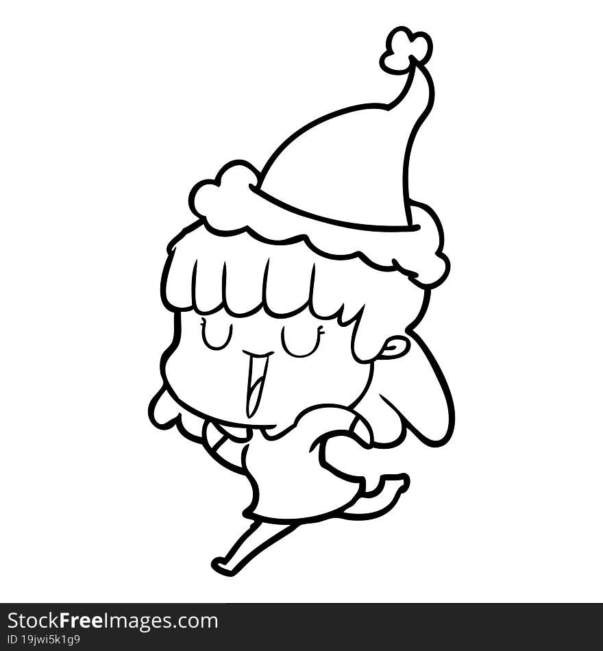 hand drawn line drawing of a woman wearing santa hat