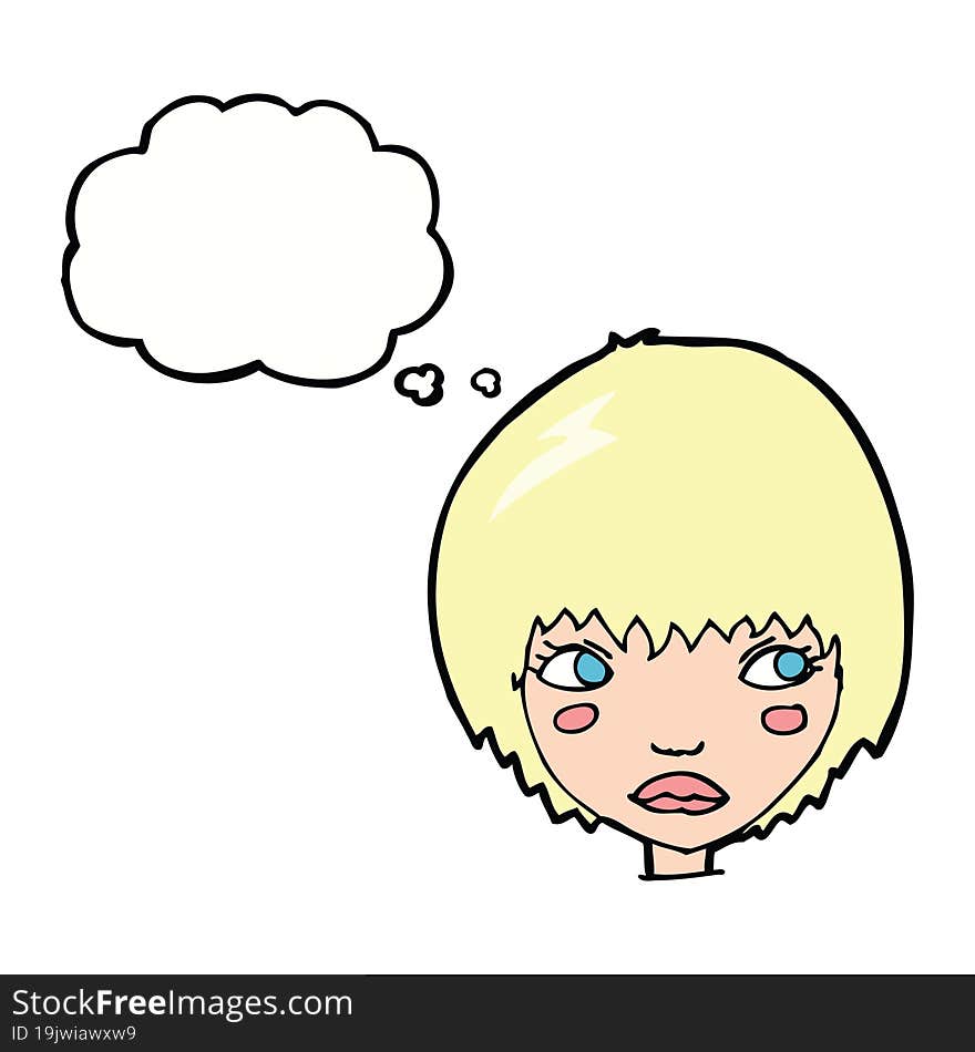 Cartoon Unhappy Girl With Thought Bubble