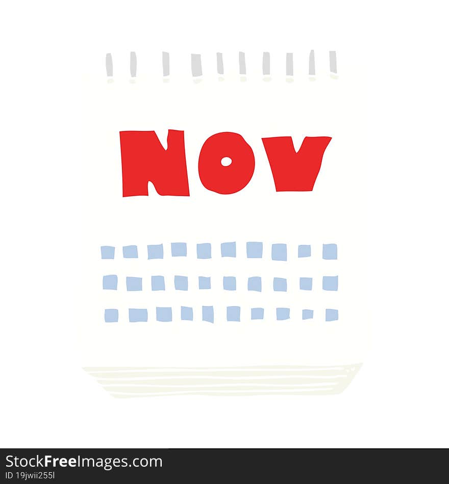 Flat Color Illustration Of A Cartoon Calendar Showing Month Of November