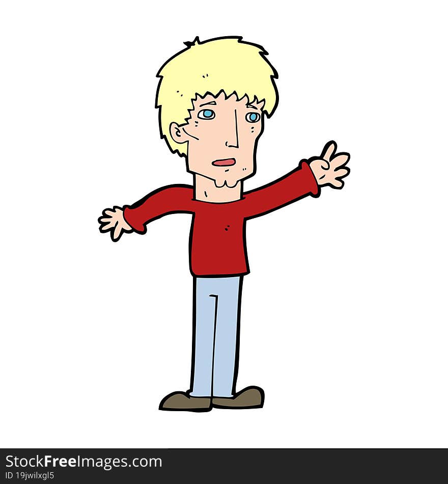 cartoon worried man reaching out