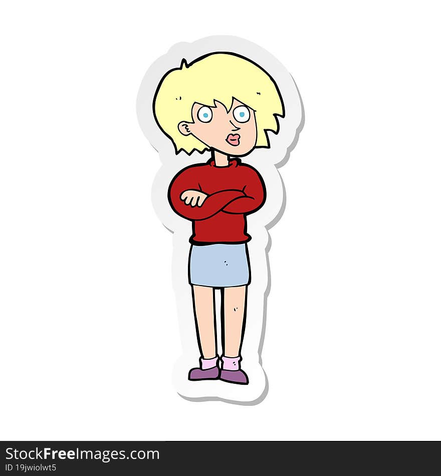 Sticker Of A Cartoon Woman Wit Crossed Arms