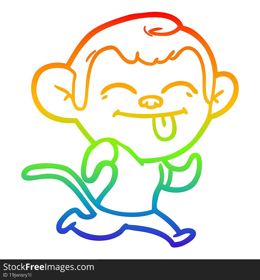 rainbow gradient line drawing of a funny cartoon monkey