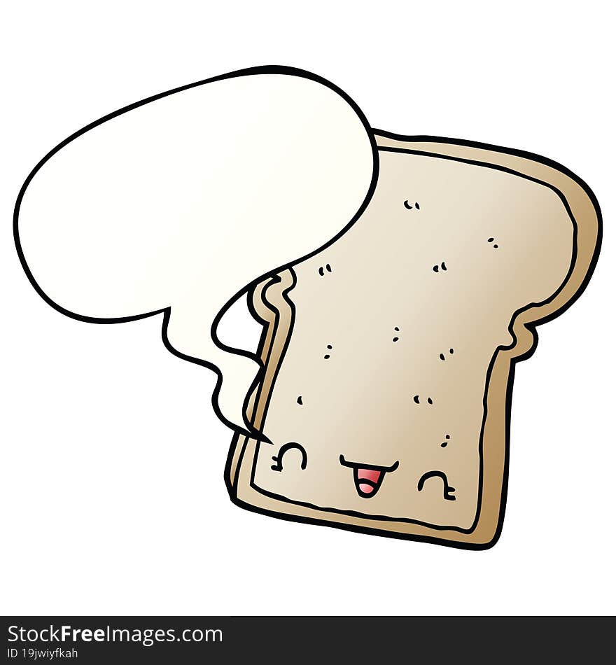 Cute Cartoon Slice Of Bread And Speech Bubble In Smooth Gradient Style