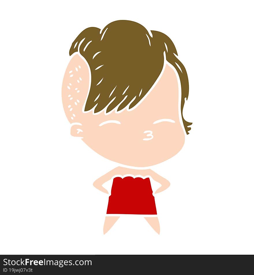 flat color style cartoon squinting girl in dress