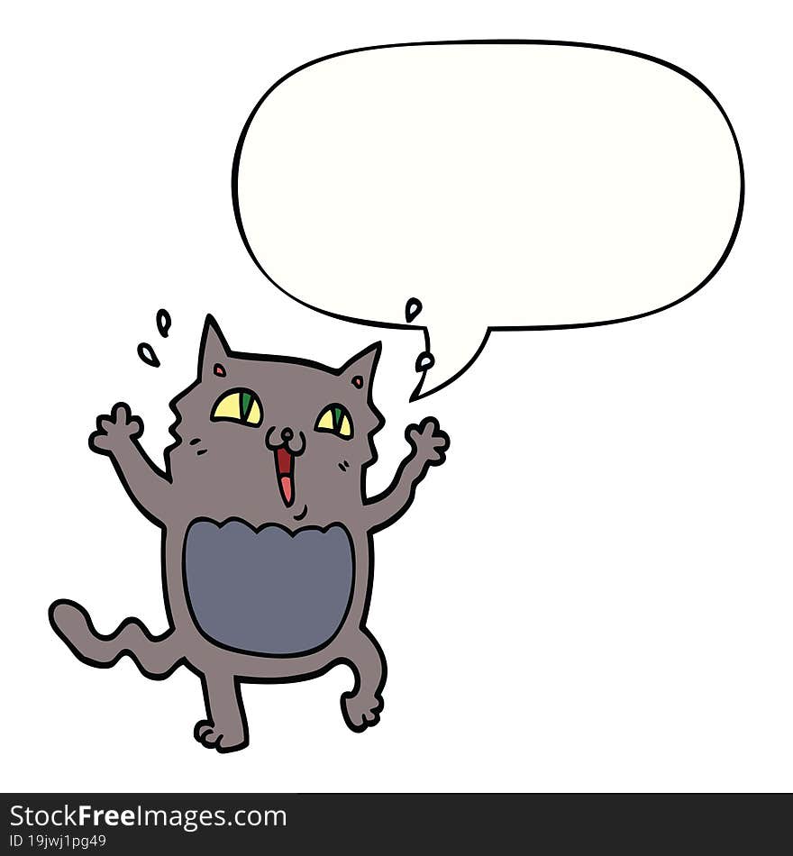 cartoon crazy excited cat with speech bubble. cartoon crazy excited cat with speech bubble