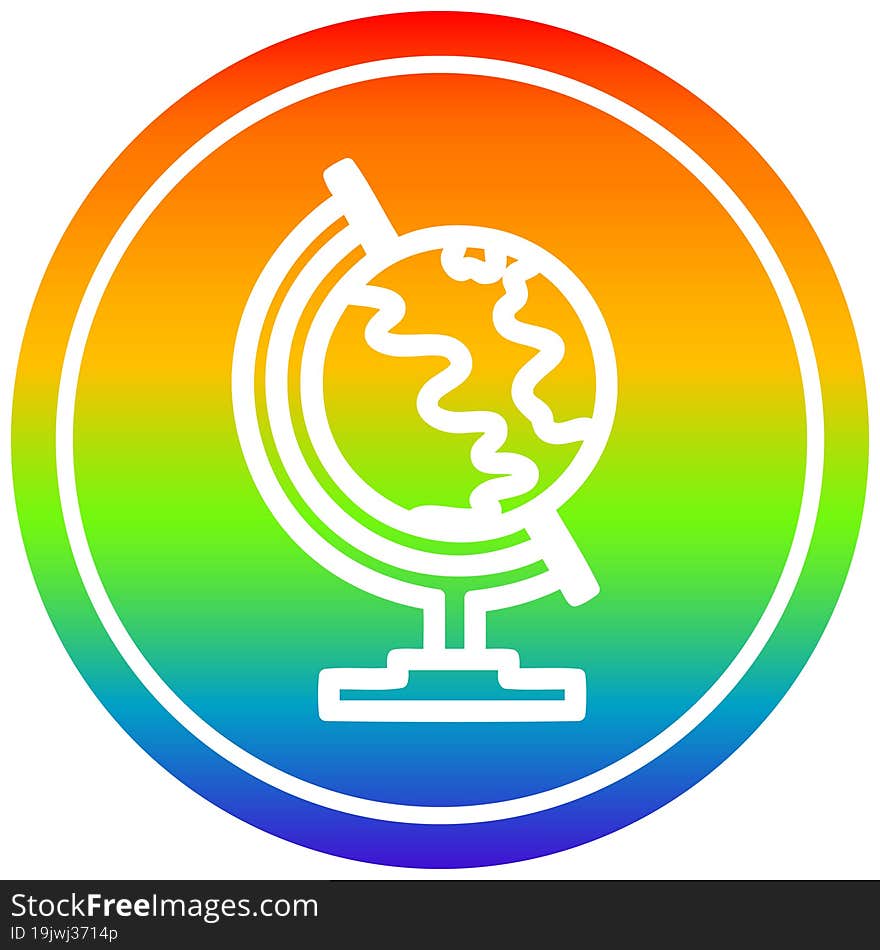 globe map circular icon with rainbow gradient finish. globe map circular icon with rainbow gradient finish