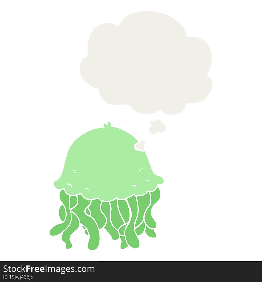 cartoon jellyfish and thought bubble in retro style