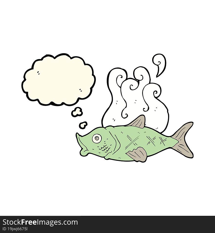 cartoon smelly fish with thought bubble