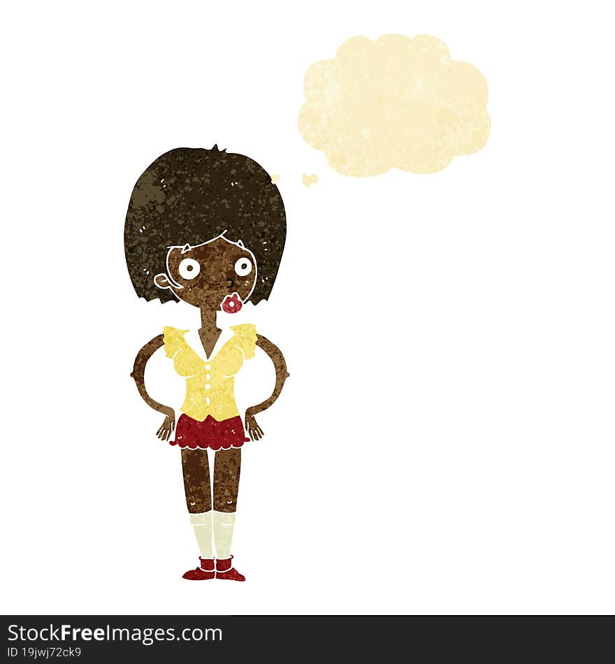 Cartoon Woman With Hands On Hips With Thought Bubble