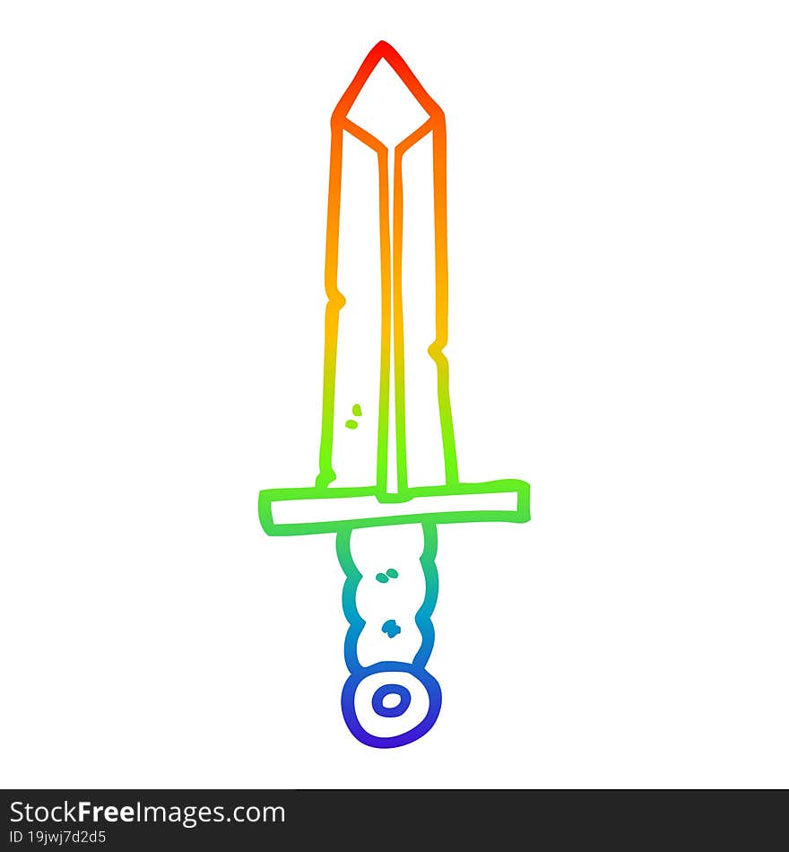 rainbow gradient line drawing cartoon sword