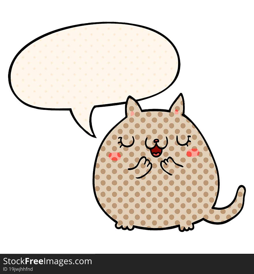 cartoon cute cat with speech bubble in comic book style