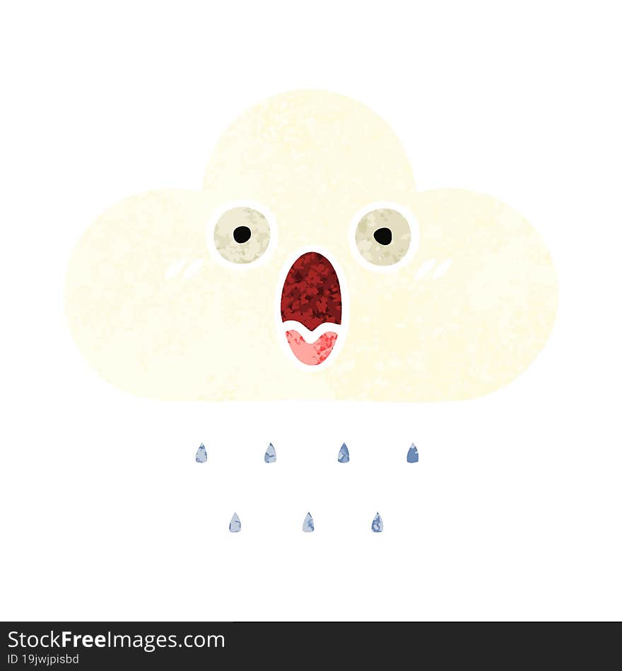 Retro Illustration Style Cartoon Rain Cloud