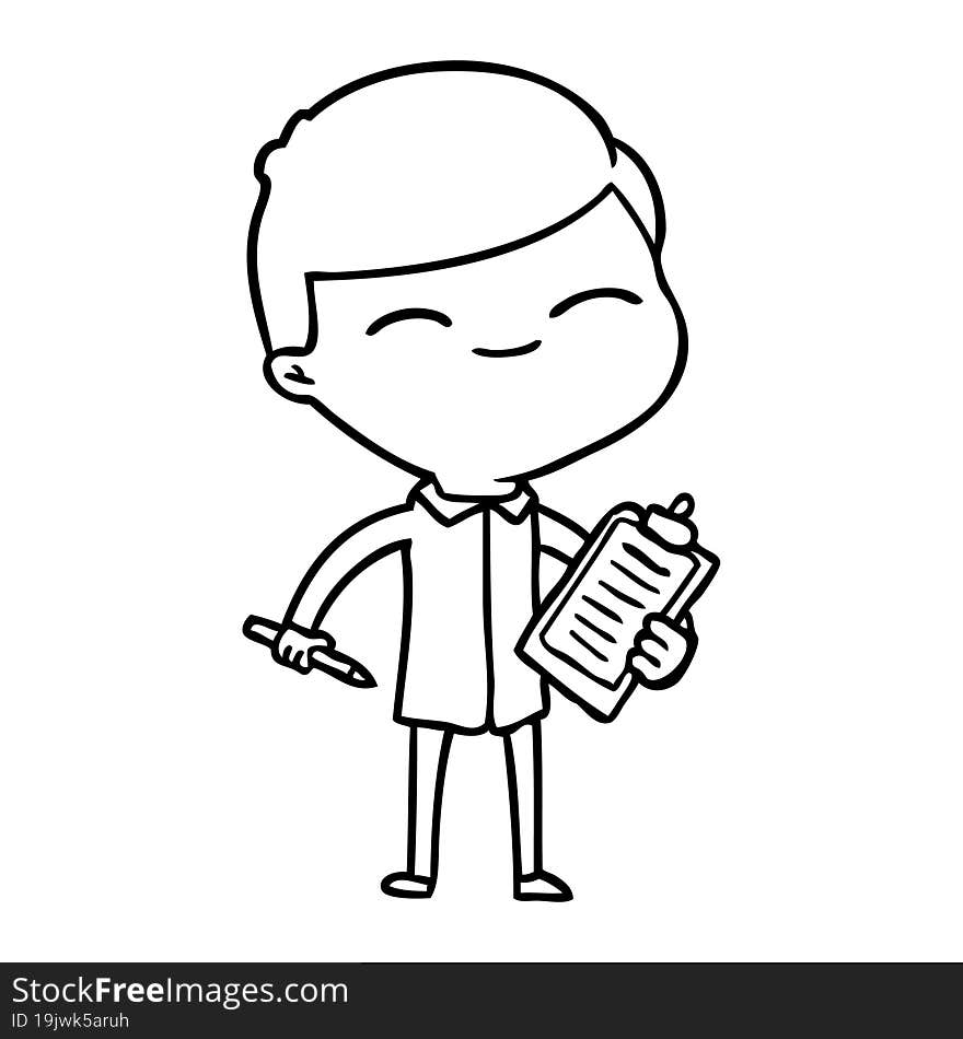 cartoon smiling man with clip board. cartoon smiling man with clip board