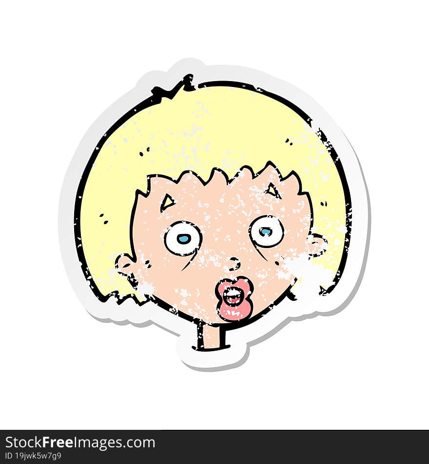 retro distressed sticker of a cartoon shocked woman