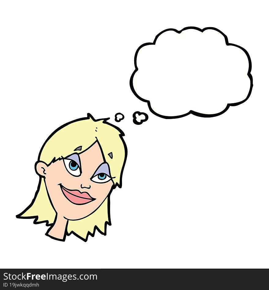 Cartoon Happy Woman With Thought Bubble