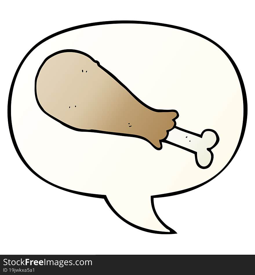 cartoon chicken leg with speech bubble in smooth gradient style