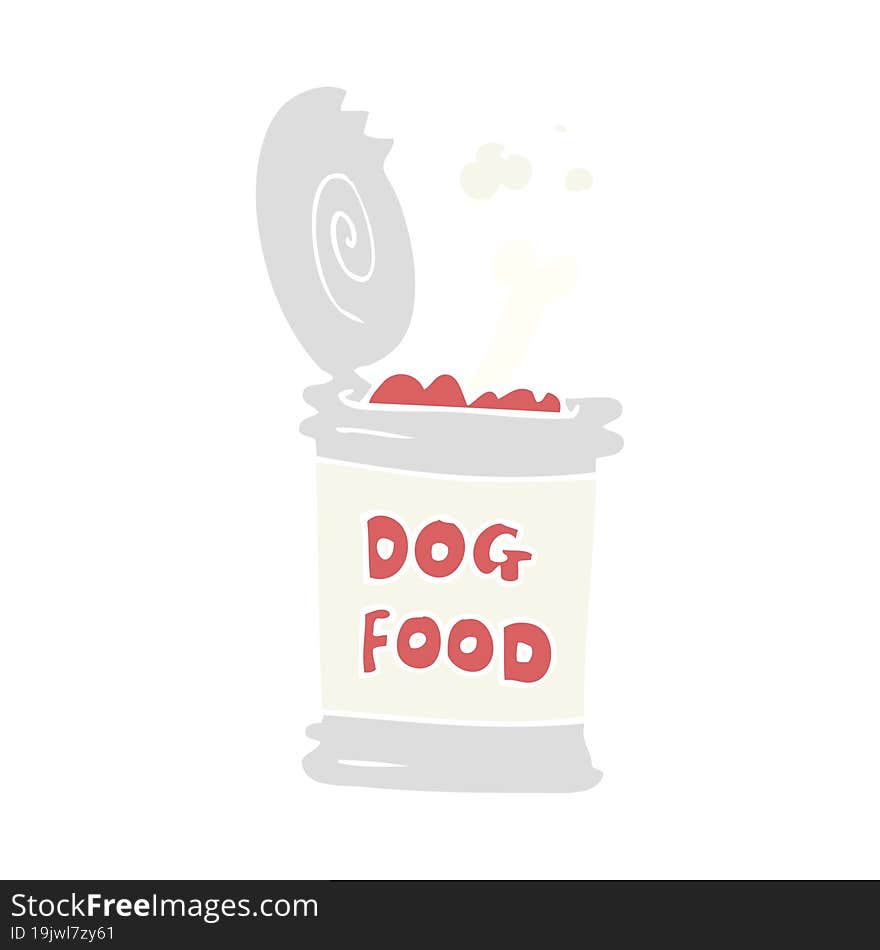 flat color illustration of a cartoon dog food