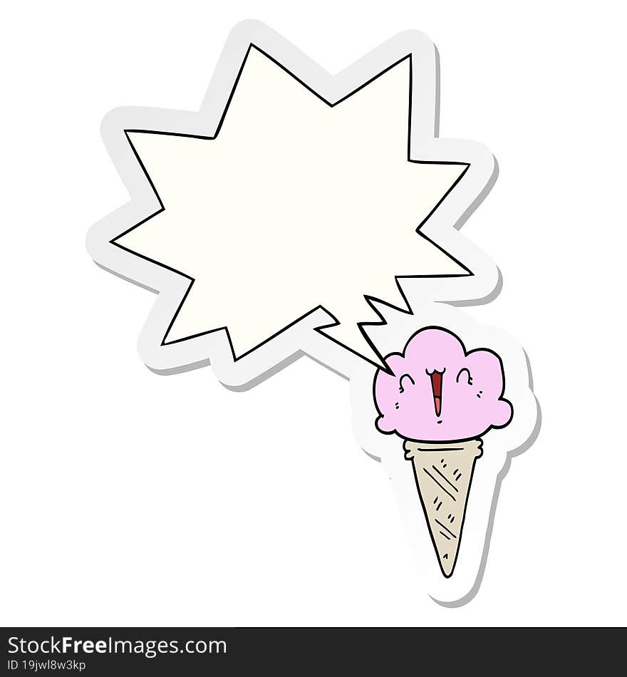 cartoon ice cream and face and speech bubble sticker