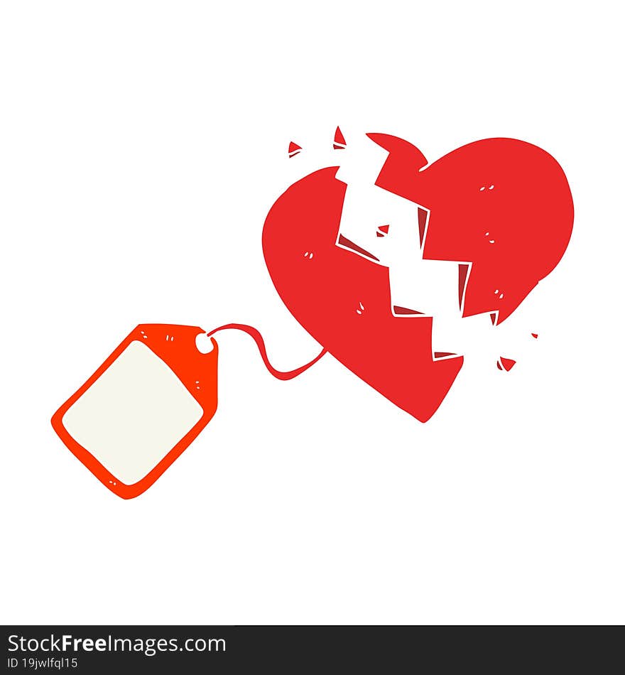 flat color illustration of a cartoon luggage tag on broken heart