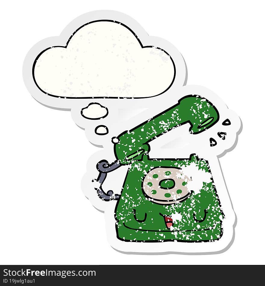 Cute Cartoon Telephone And Thought Bubble As A Distressed Worn Sticker