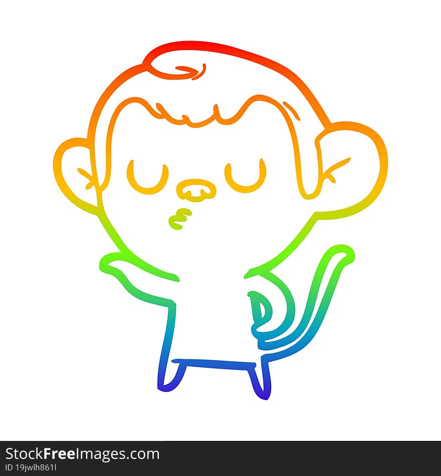 rainbow gradient line drawing of a cartoon monkey