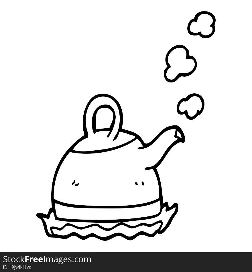 line drawing cartoon kettle on stove