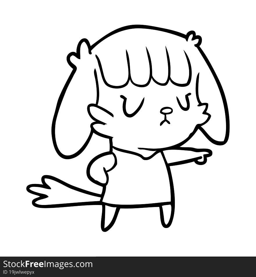 line drawing of a dog girl pointing. line drawing of a dog girl pointing